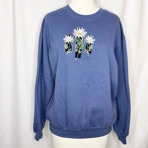 Vintage Decorated Originals embroidered daisy Art Pullover Sweatshirt (L)